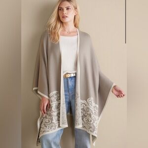 Soft Surroundings Tapiz Brilliant Wrap Women’s Neutral Scroll Viscose NEW